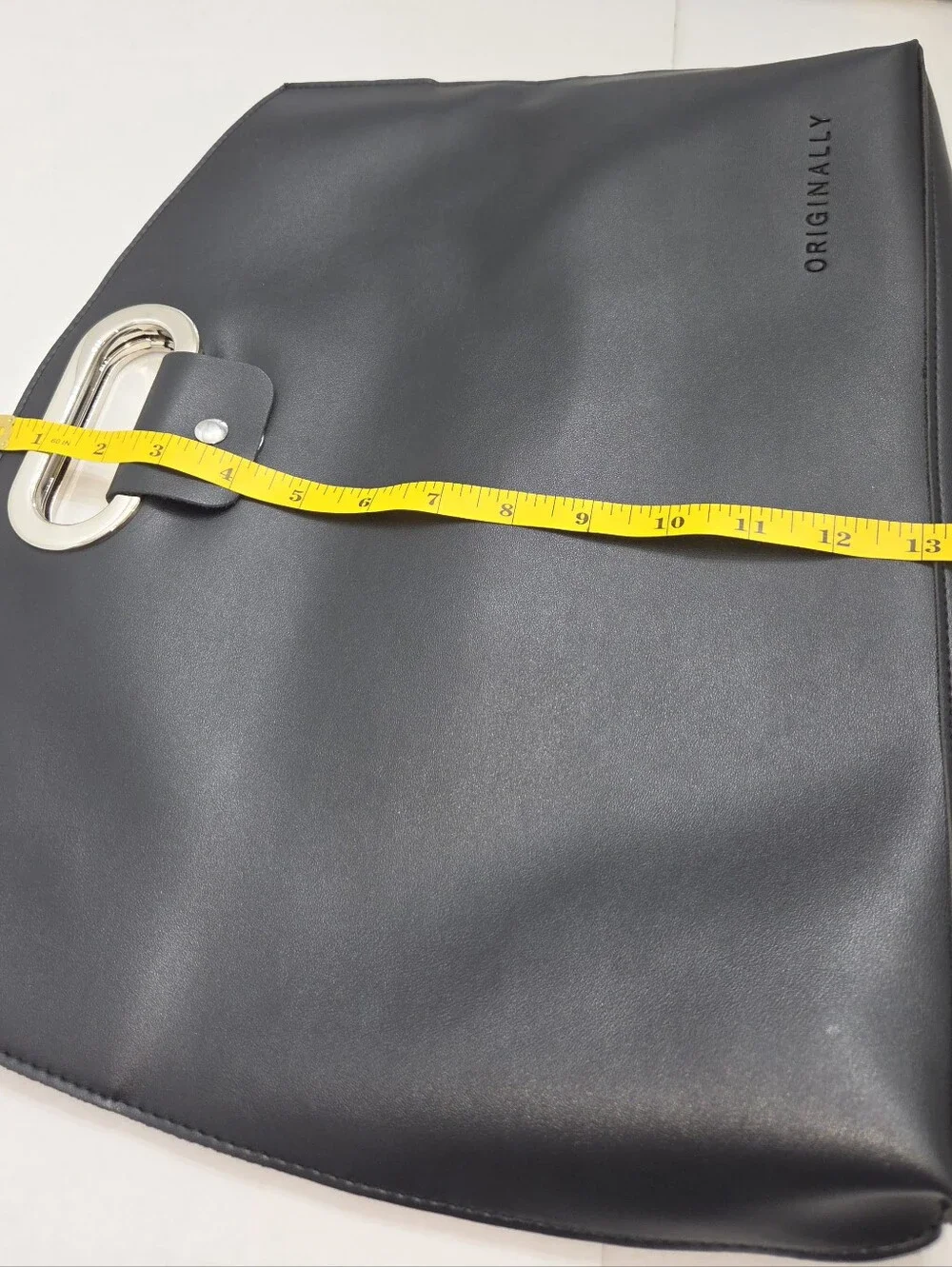 Originally Black Structured Tote Bag Silver Oval Handles Modern Minimalist